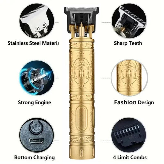 Vintage T9 Golden / Black Diamond Metal Body Professional Hair Clipper With R-Type Obtuse Angle Cutter Head
